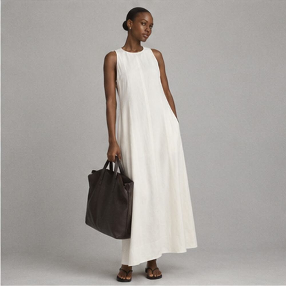 Mango Pepa Ivory Sleeveless Flared A-Line Maxi Midi Dress NWT Size 1XL